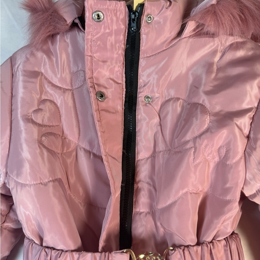 Young Girl's Zip-up with Snap Closured Hooded Pink Puffer Coat Size 3XL NWT - Picture 9 of 13